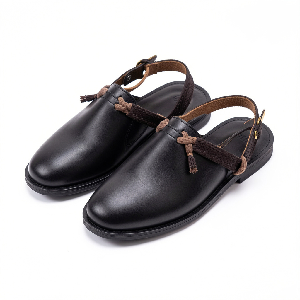 Premium Black Leather Peshawari Chappal